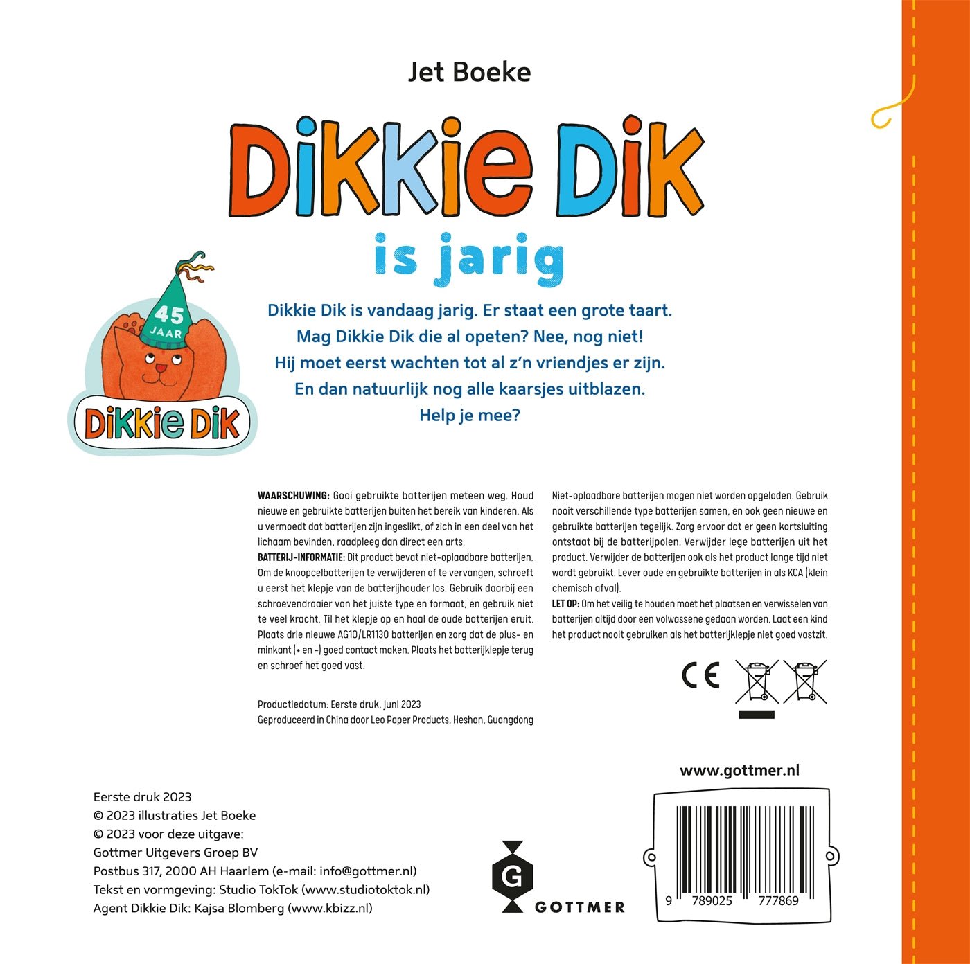 KartonBoek - Dikkie Dik is Jarig - Met kaarjes om uit te blazen - Jet Boeke - BezigeBijtjes