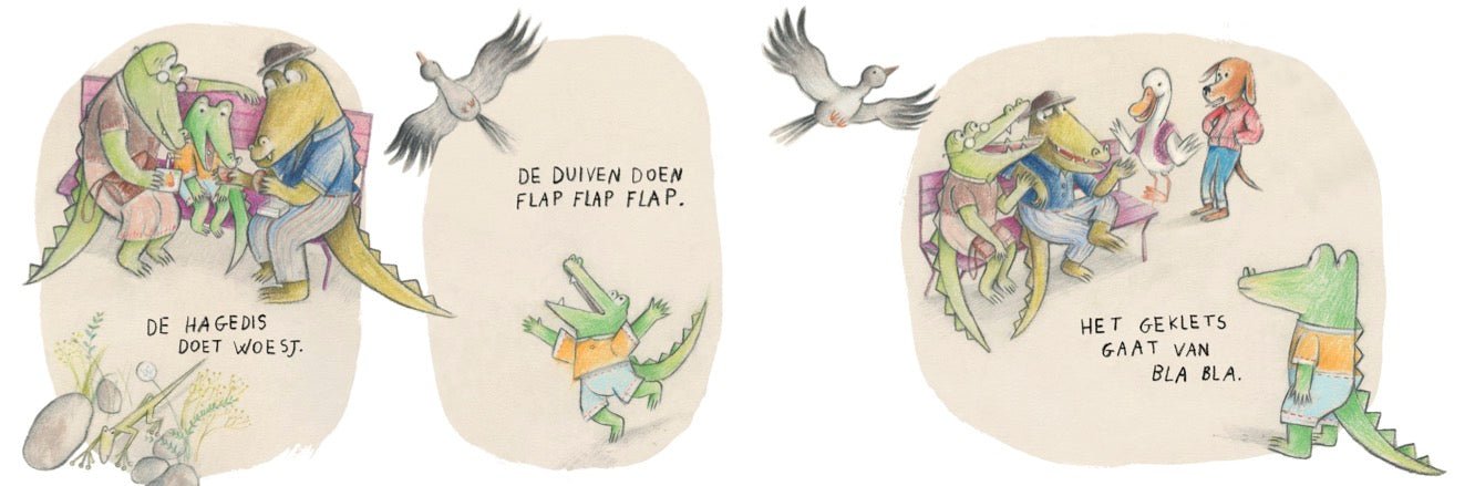 KartonBoek - Wat zegt de Kleine Krokodil in de Speeltuin - Eva Montanari - BezigeBijtjes