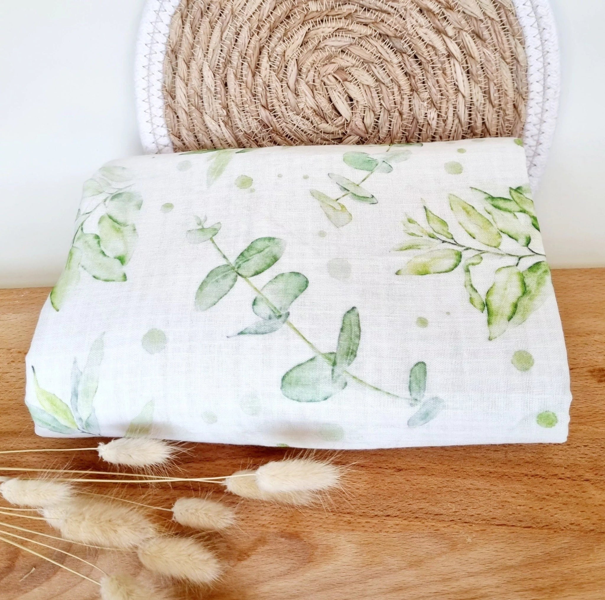 Rammelaartje Dekentje - Lichtgroen Bladeren - Wafelpatroon - 100x 70 cm - BezigeBijtjes