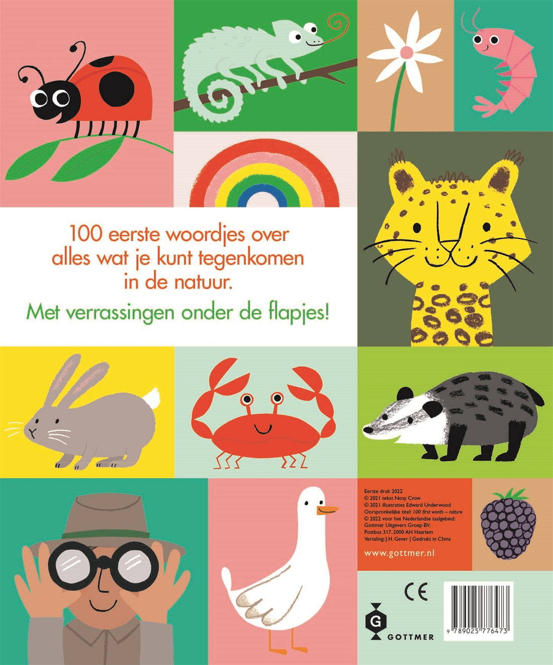 KartonBoek met Flapjes - 100 Eerste Woordjes in de Natuur - Edward Underwood - Achterkant