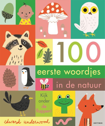 KartonBoek met Flapjes - 100 Eerste Woordjes in de Natuur - Edward Underwood - BezigeBijtjes