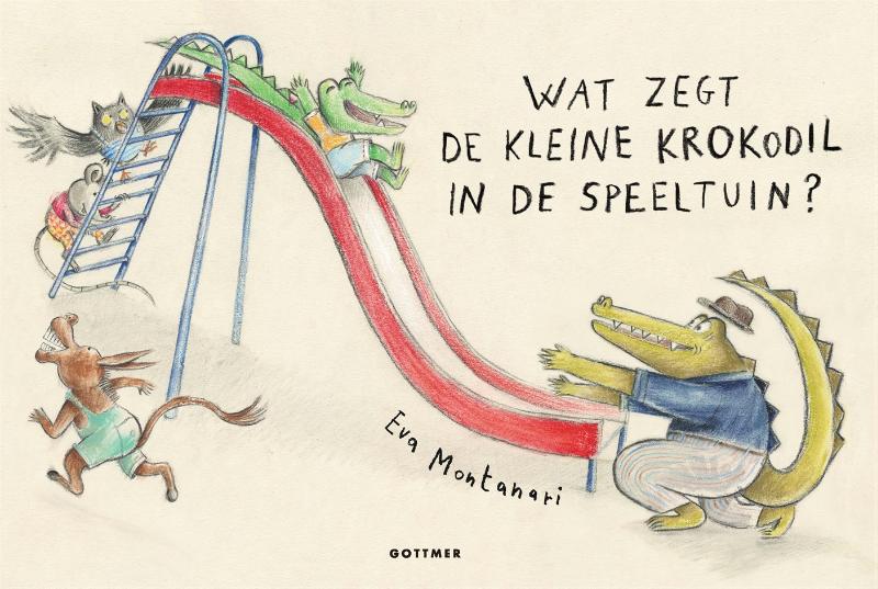 KartonBoek - Wat zegt de Kleine Krokodil in de Speeltuin - Eva Montanari - BezigeBijtjes