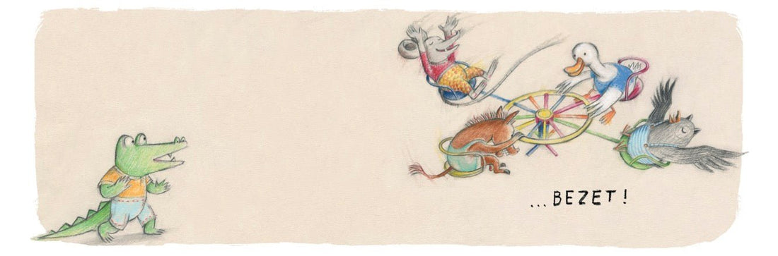 KartonBoek - Wat zegt de Kleine Krokodil in de Speeltuin - Eva Montanari - BezigeBijtjes